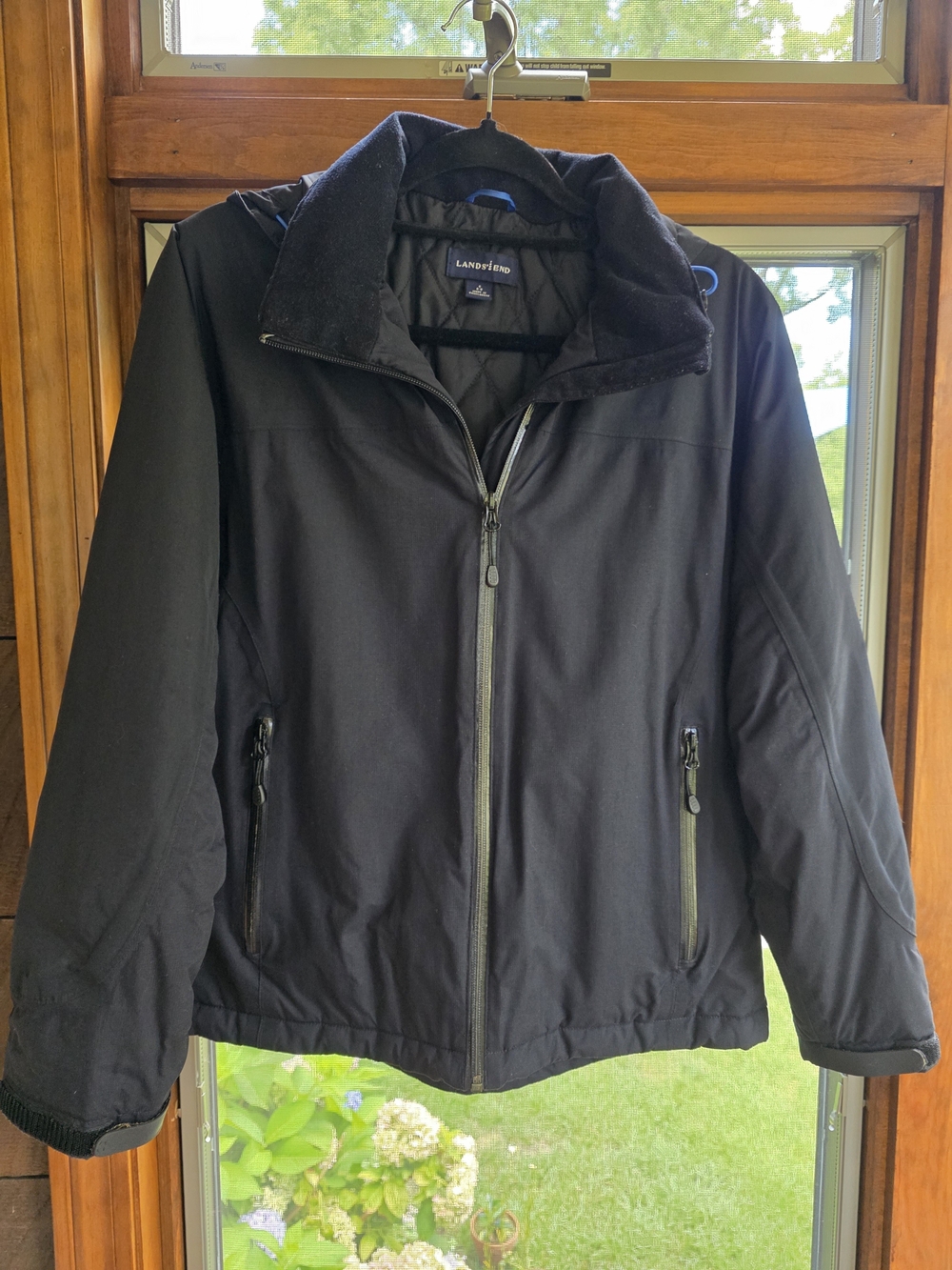 Lands' End Women's Black Water Resist w/wo Hood Quilted Jacket Size Sm 6-8